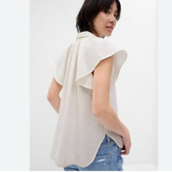 Gap Crinkle Gauze Metallic Stripe Dolman Shirt M Pastel Pink - Picture 11 of 12